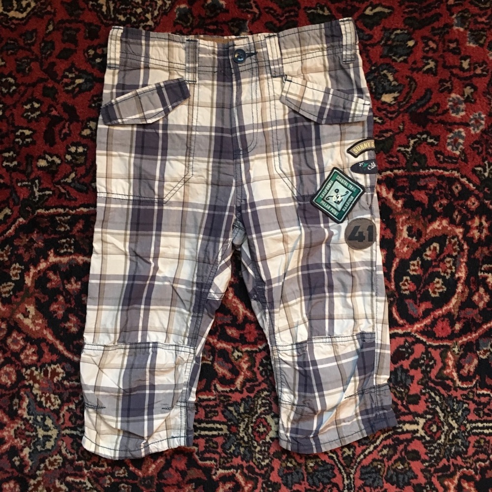 H&M LOGG Boys Plaid Long Shorts 8-9Y With Patches